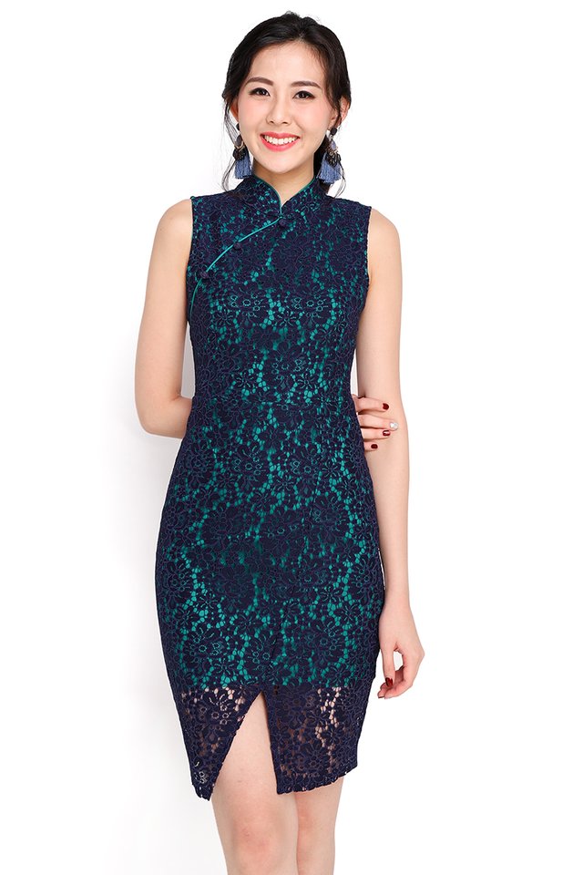 Chinoiserie Traditions Cheongsam Dress In Navy Blue