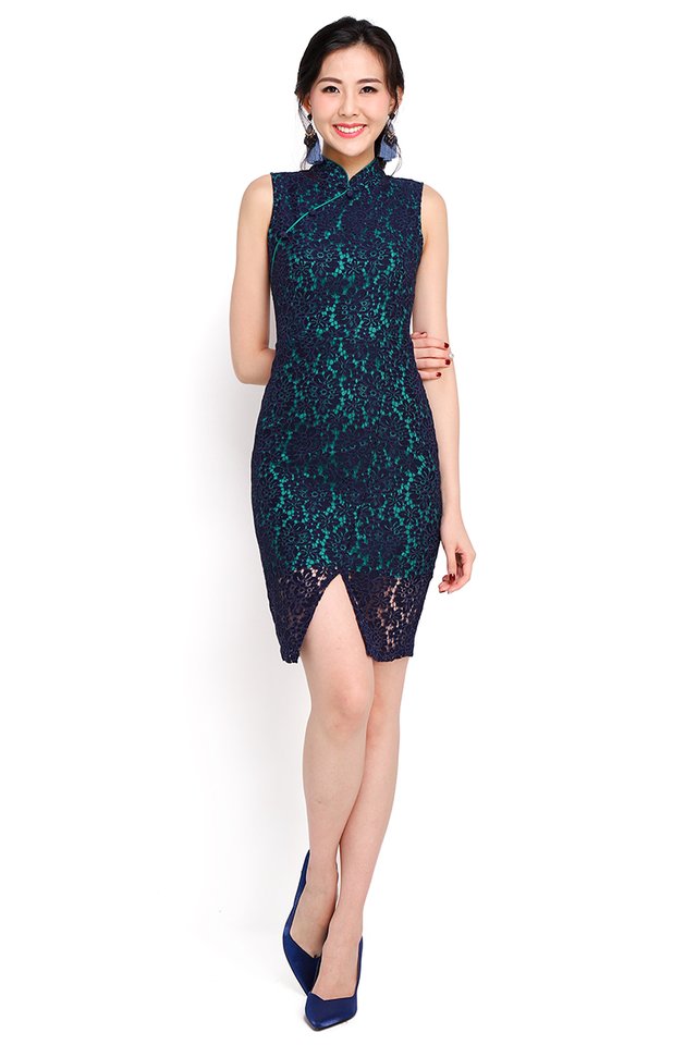Chinoiserie Traditions Cheongsam Dress In Navy Blue