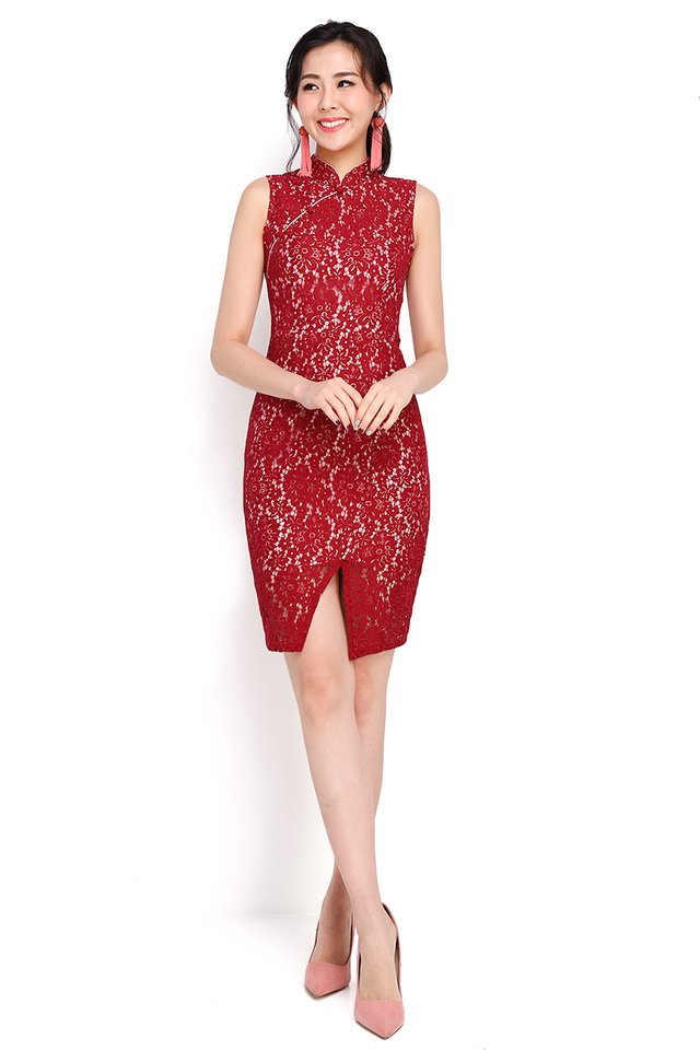 Chinoiserie Traditions Cheongsam Dress In Wine Red