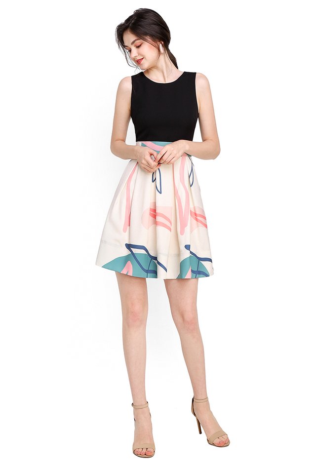City Fables Dress In Cream Prints