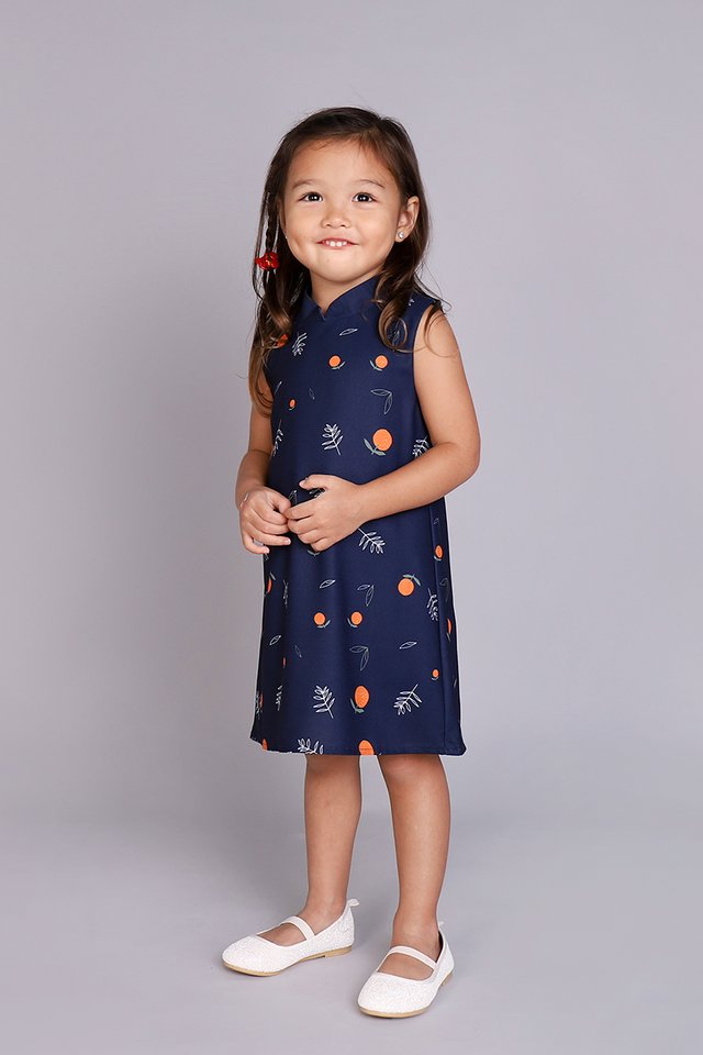 Orange You Cute Cheongsam Dress In Blue Prints