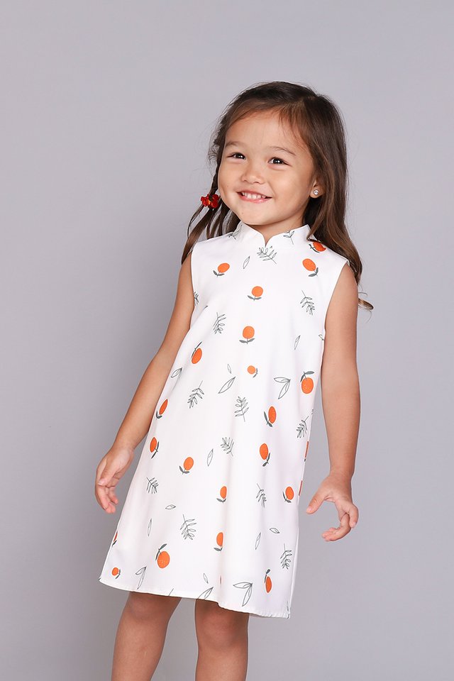 Orange You Cute Cheongsam Dress In White Prints
