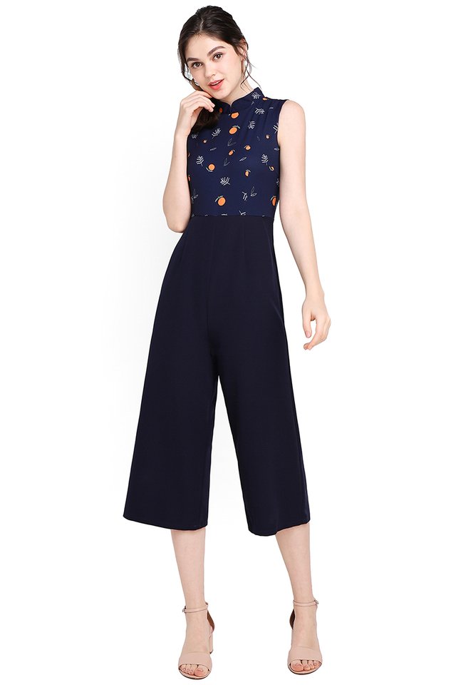 Fruits Of Labour Cheongsam Romper In Navy Blue