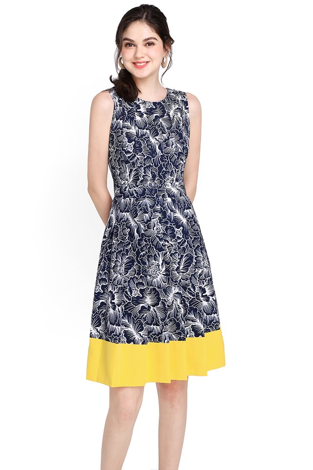 Garden Party Dress In Blue Yellow