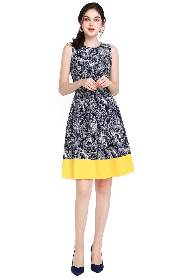 Garden Party Dress In Blue Yellow