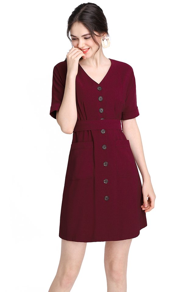 Stating The Basics Dress In Wine Red