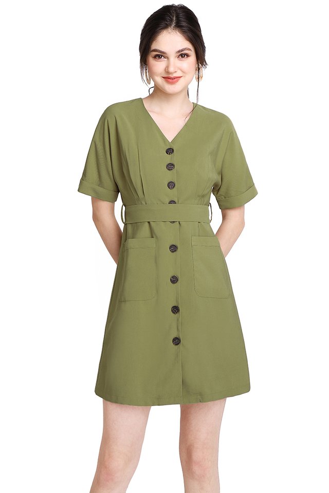 Stating The Basics Dress In Olive Green