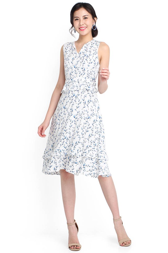 Blossoming Spring Dress In White Prints