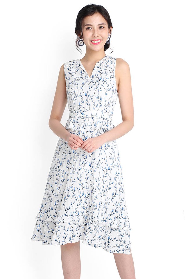 Blossoming Spring Dress In White Prints