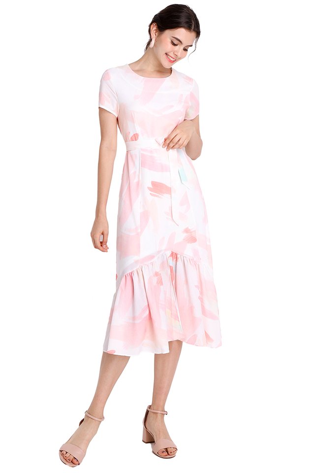 Blushing Palette Dress In Pink Prints