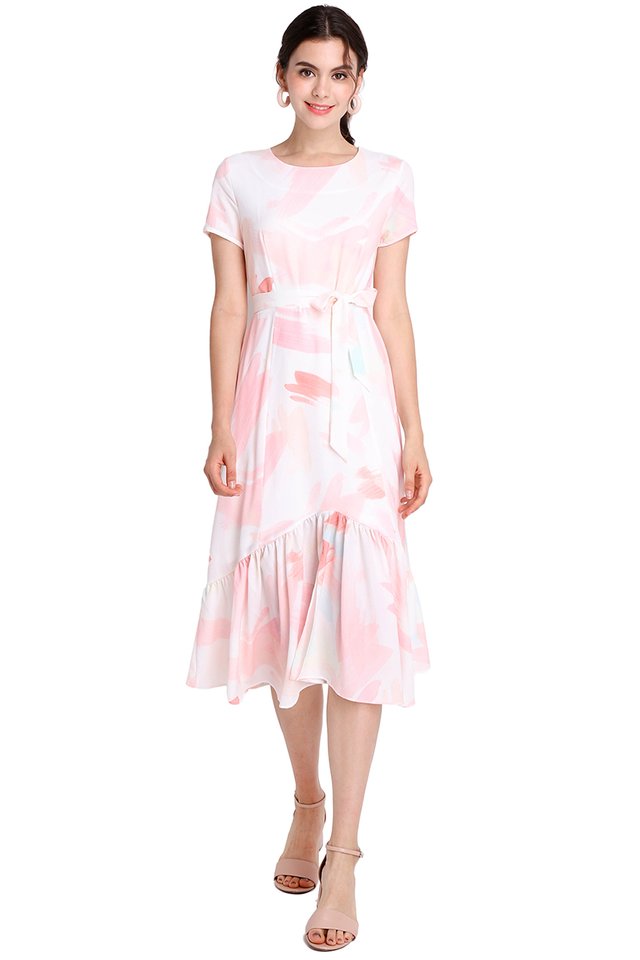 Blushing Palette Dress In Pink Prints