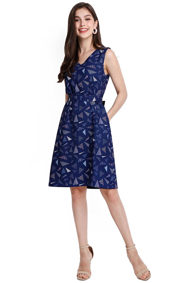 Shapes And Puzzles Dress In Blue Prints