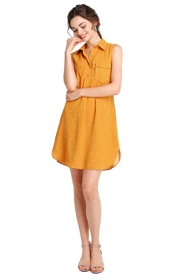 Fun For All Dress In Mustard Dots