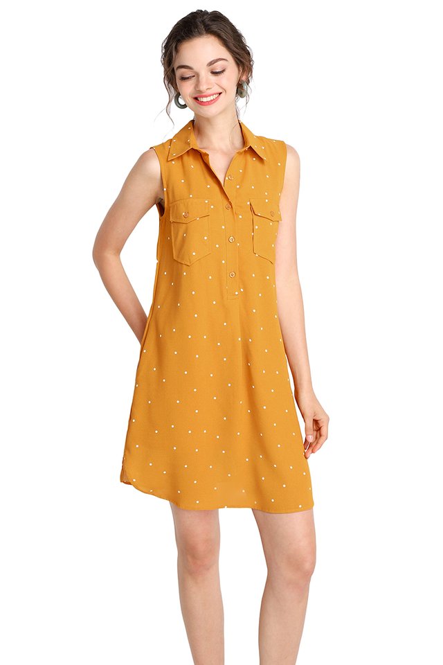 Fun For All Dress In Mustard Dots