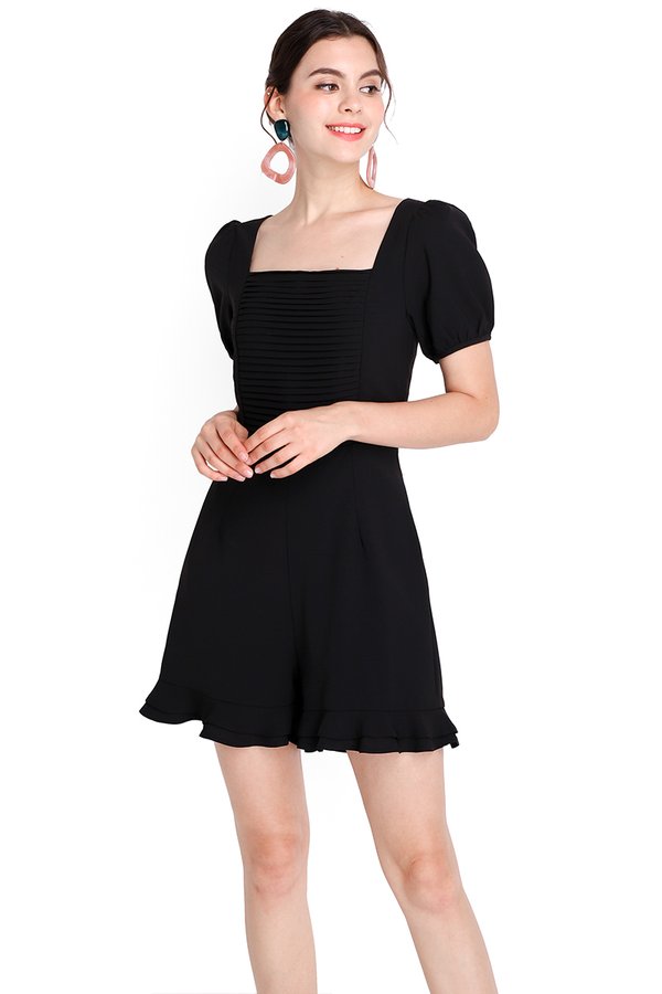 Pretty Pleats Romper In Classic Black