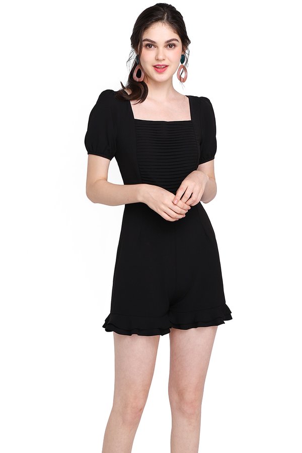 Pretty Pleats Romper In Classic Black