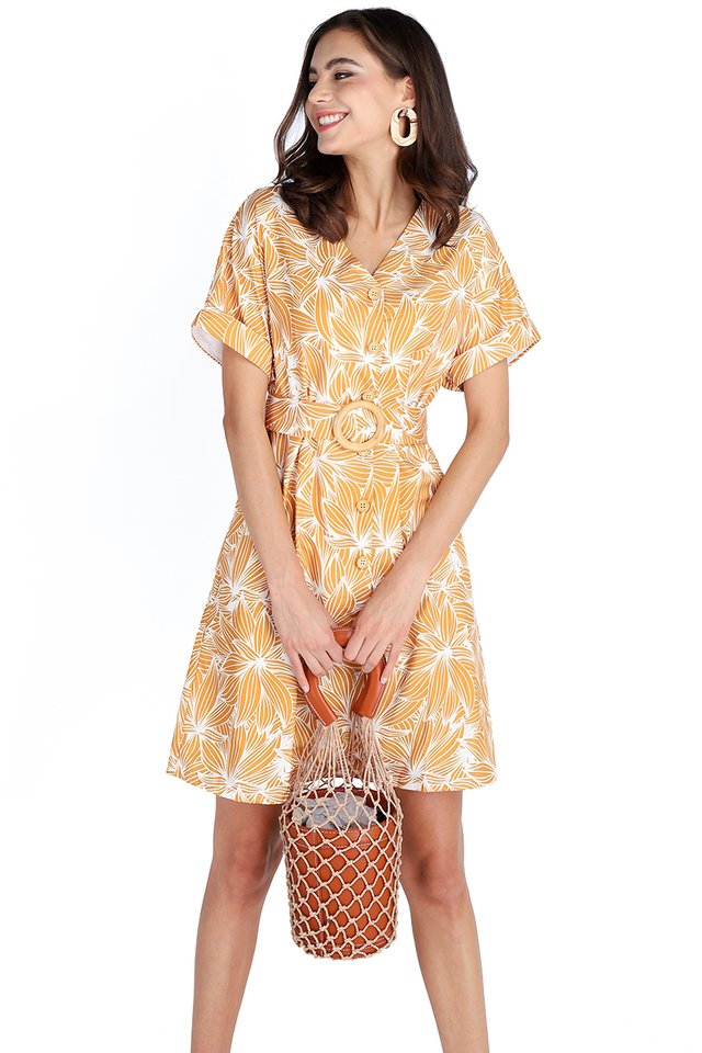 Garden Blossoms Dress In Yellow Prints