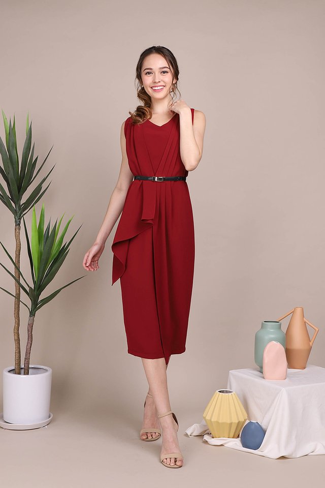 Grand Elegance Dress In Wine Red