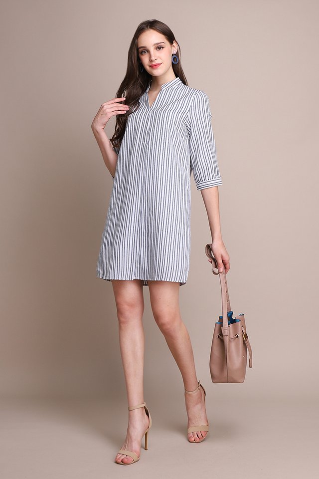 Spring Vibes Dress In Blue Stripes
