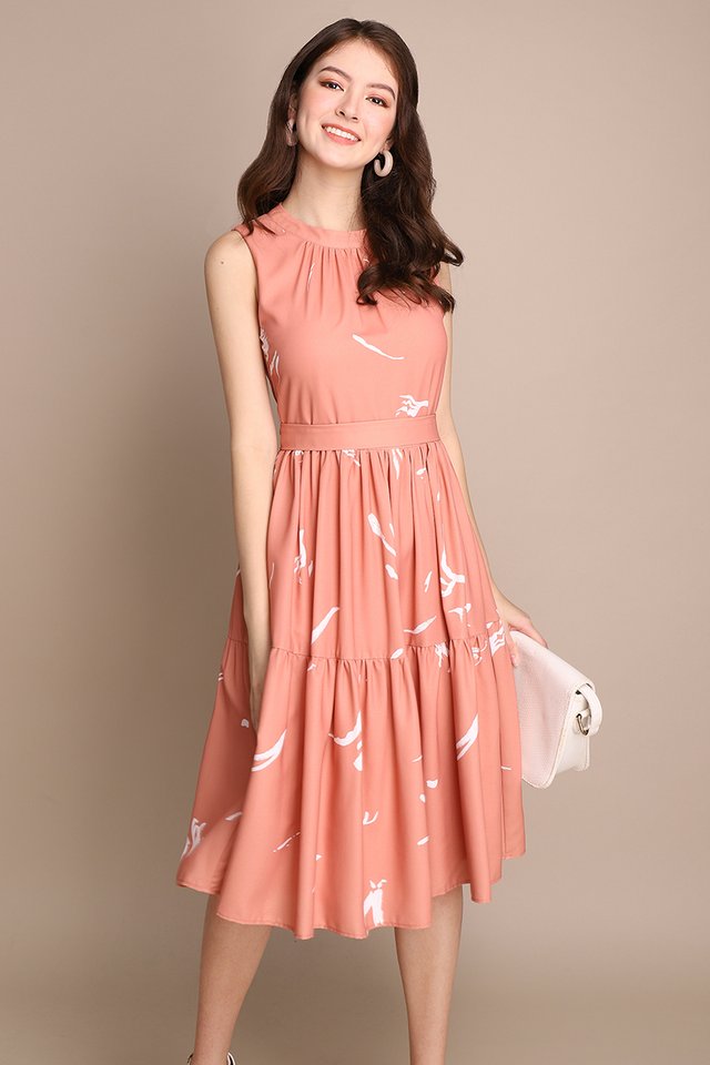 Autumn Swing Dress In Apricot Rose