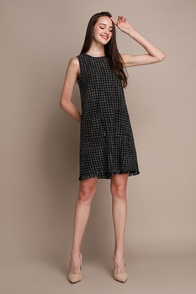 Shine From Within Dress In Black Tweed
