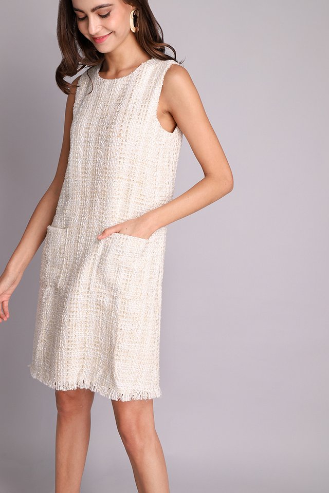 Shine From Within Dress In Cream Tweed