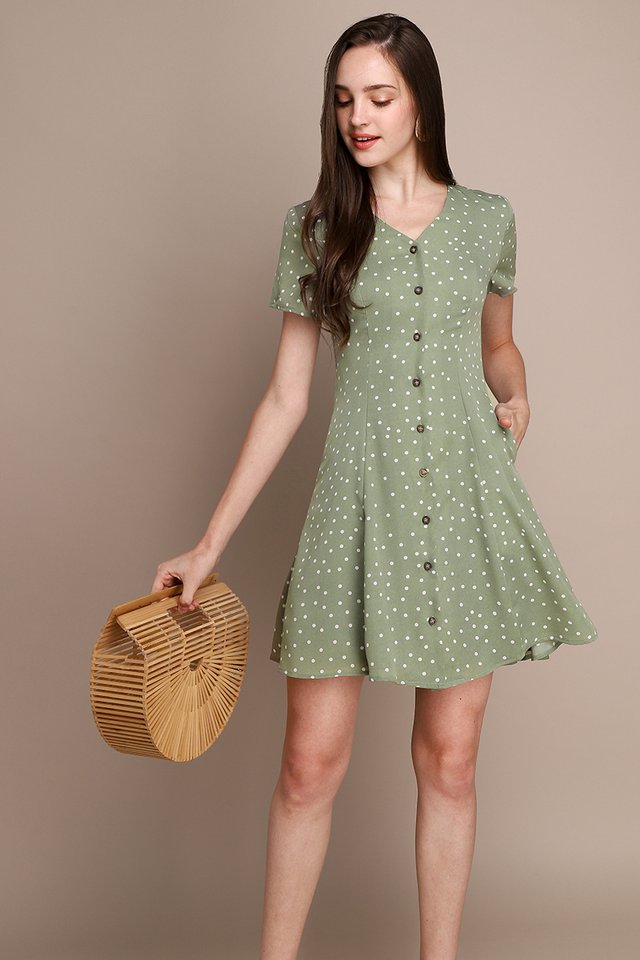 Little Italy Dress In Sage Dots