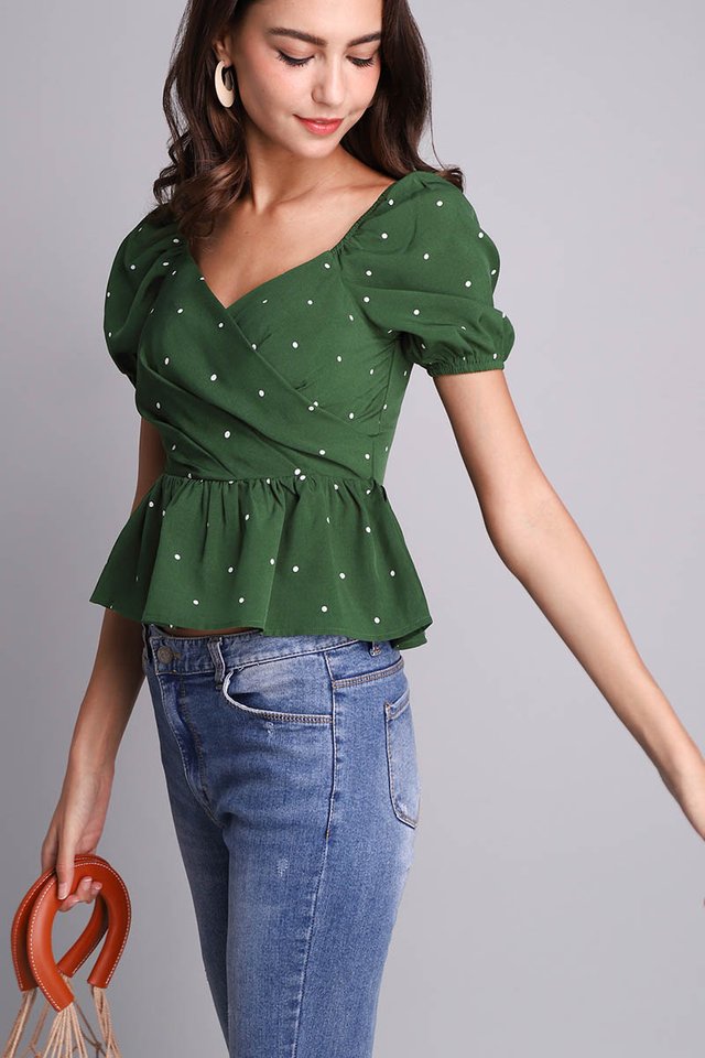 Sweet Little Things Top In Forest Dots 