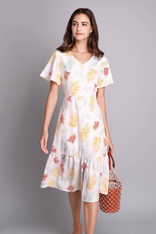 Palm Spring Dress In White Prints