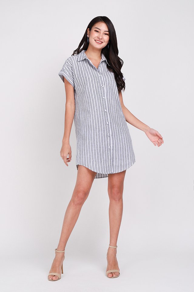 Holiday Favourite Dress In Blue Stripes