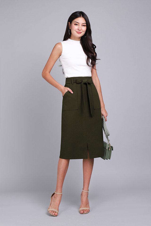 Classy Inspiration Skirt In Olive Green