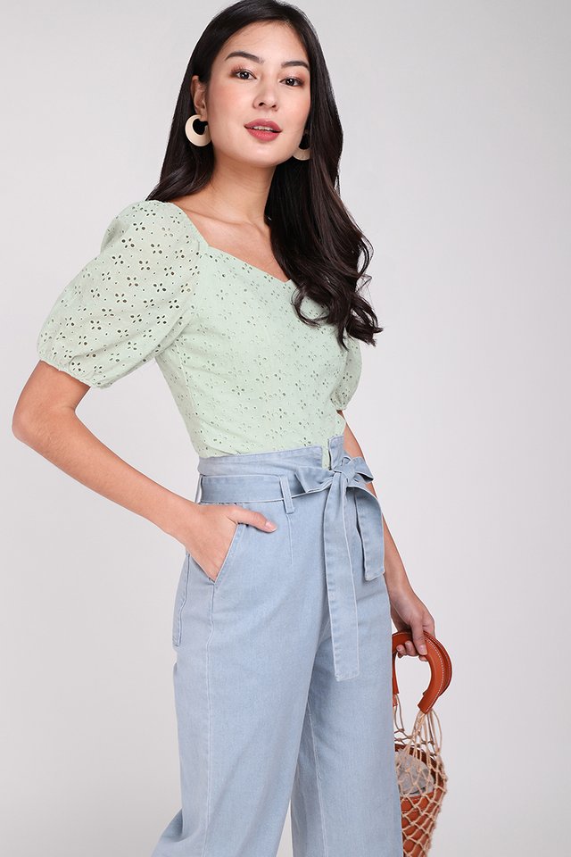 Oh So Pretty Top In Sage Green