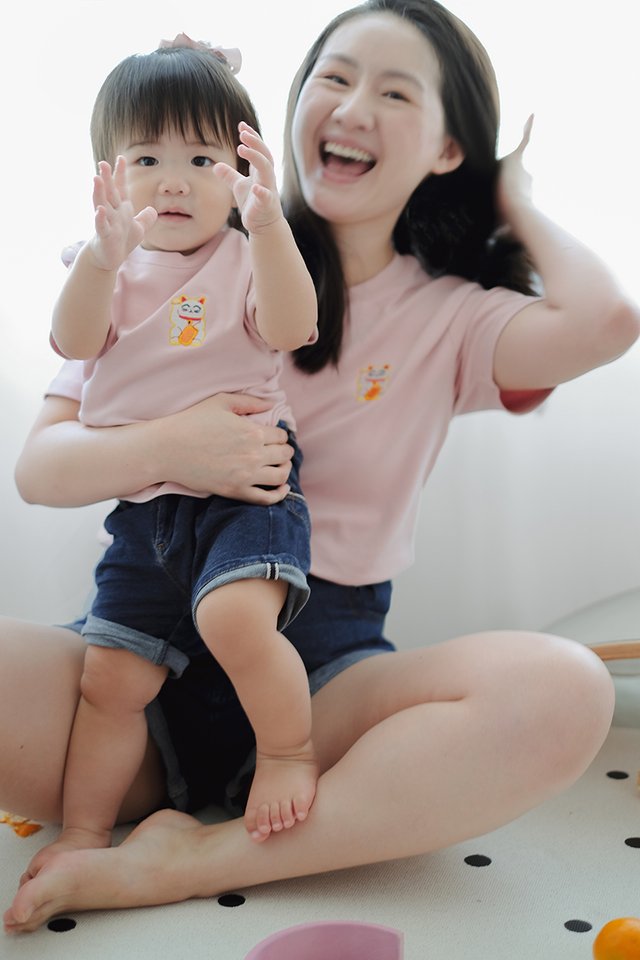 Fortune Cat Kids Top In Dusty Pink