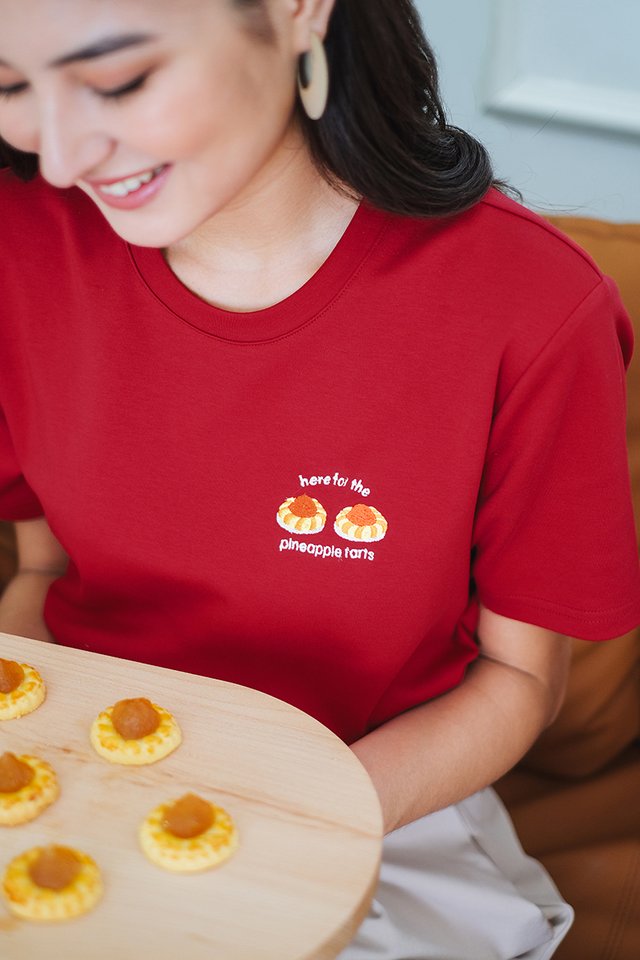 Here For The Pineapple Tarts Unisex Top In Festive Red