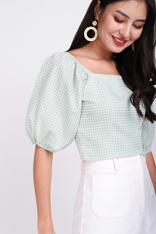 Spring's Calling Top In Mint Gingham