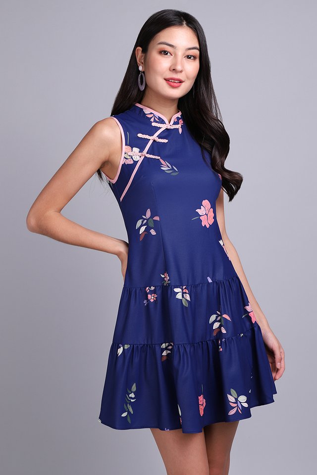 Spring Kisses Cheongsam Dress In Blue Florals