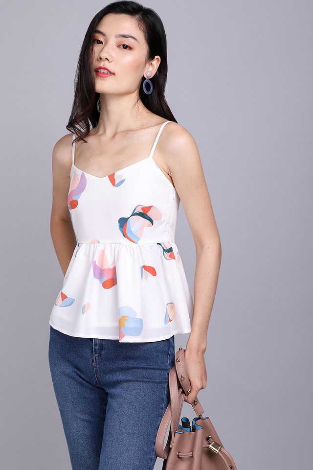 Whirlwind Of Colour Top In White Prints