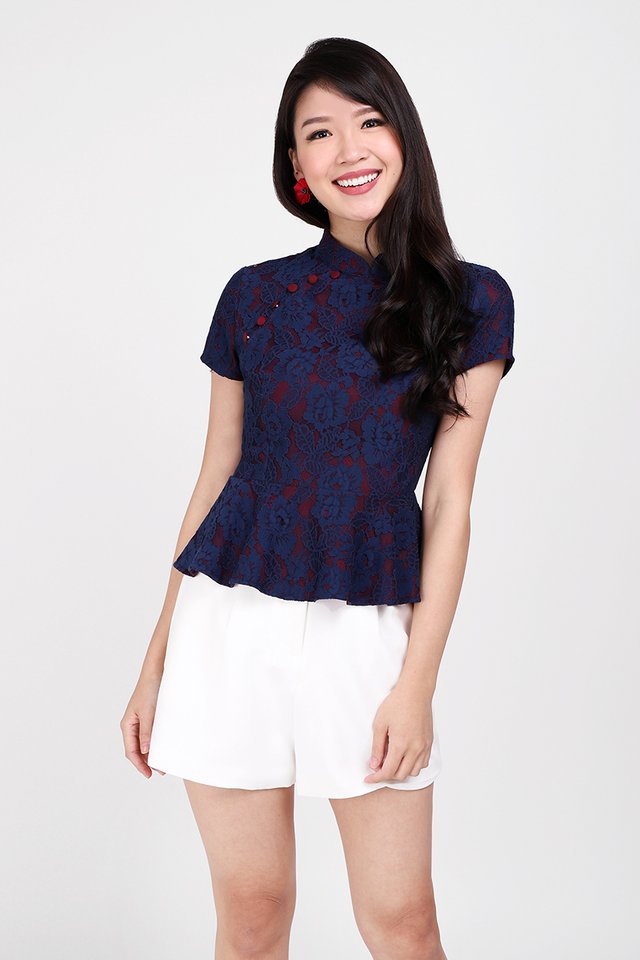 To Have And To Hold Cheongsam Top In Blue Lace