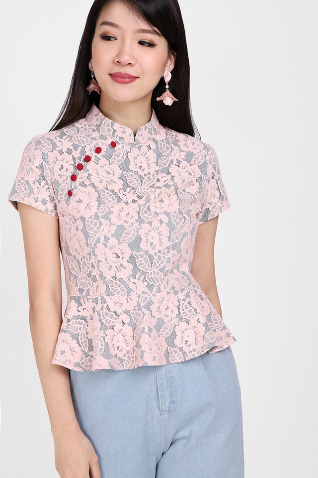 To Have And To Hold Cheongsam Top In Pink Lace