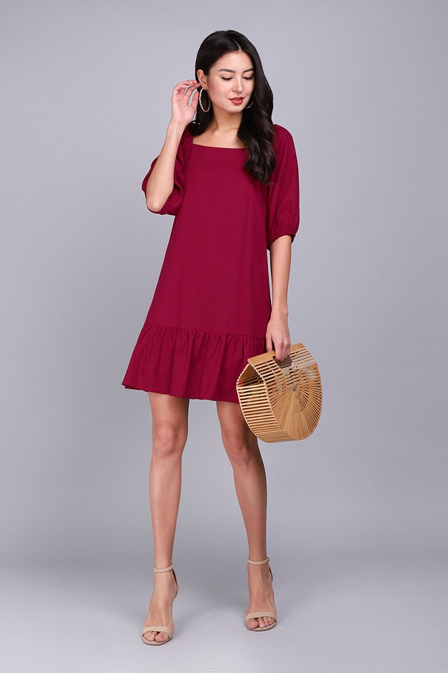 Fortune Favours The Bold Dress In Wine Red