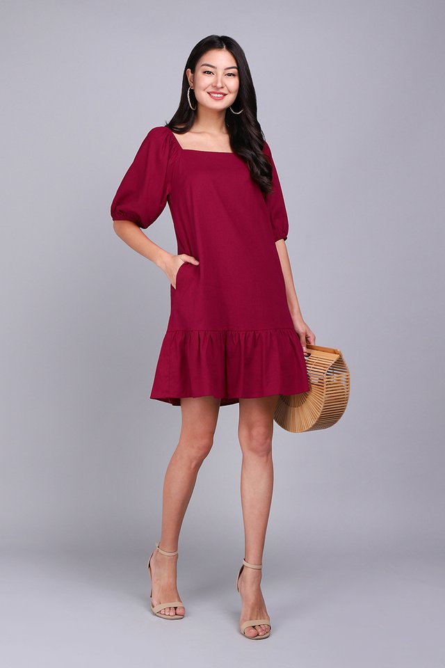 Fortune Favours The Bold Dress In Wine Red