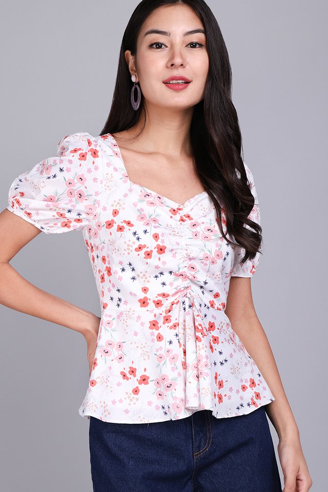 Blooming Phase Top In Coral Florals
