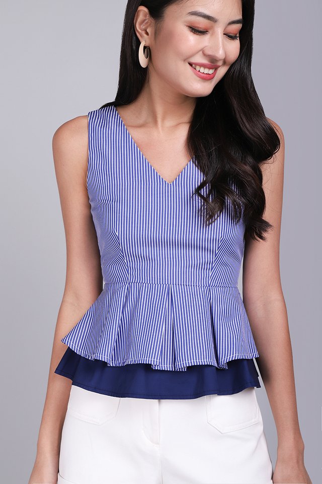 Girl About Town Top In Navy Stripes