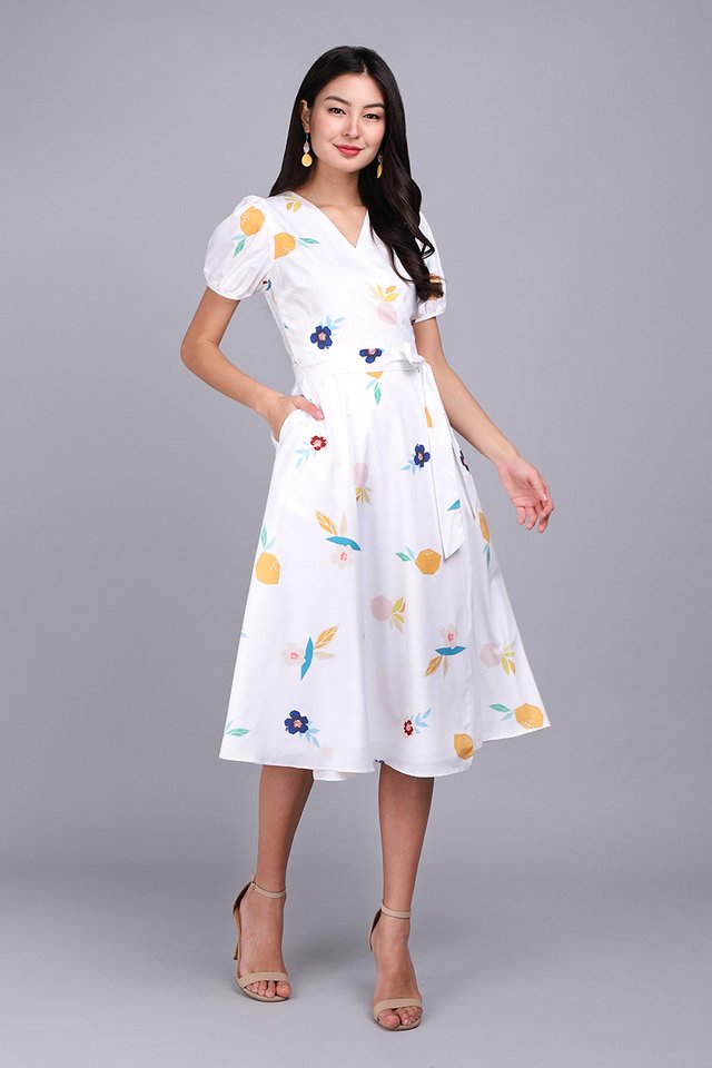Fruit For Thought Dress In White Prints