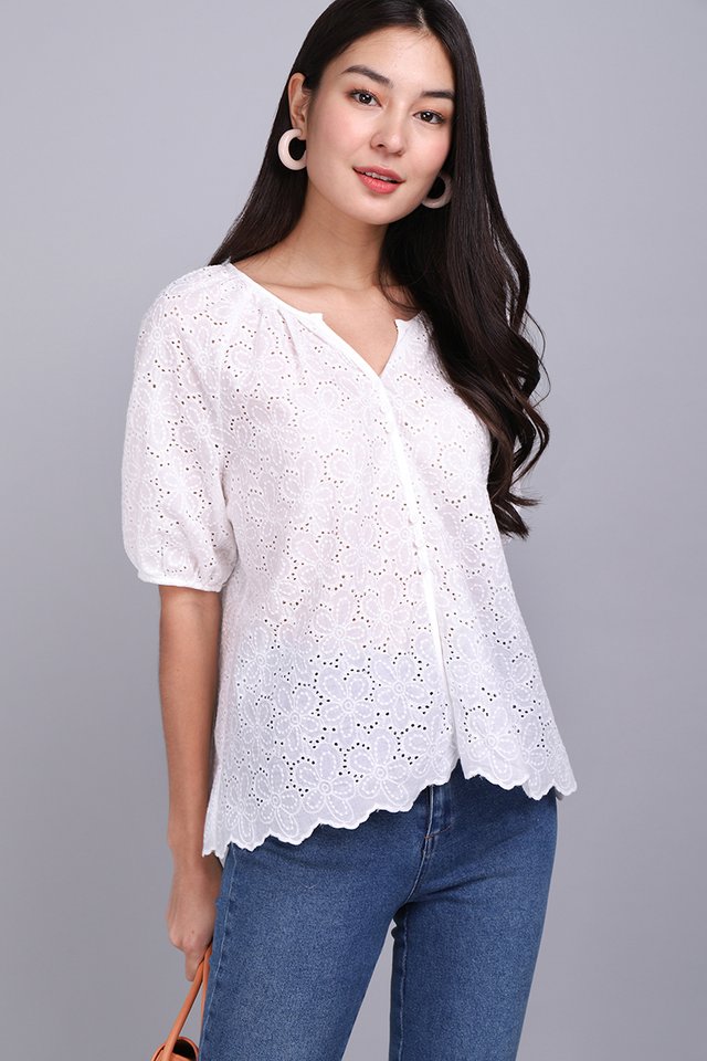 Lighthearted Mood Top In White Eyelet