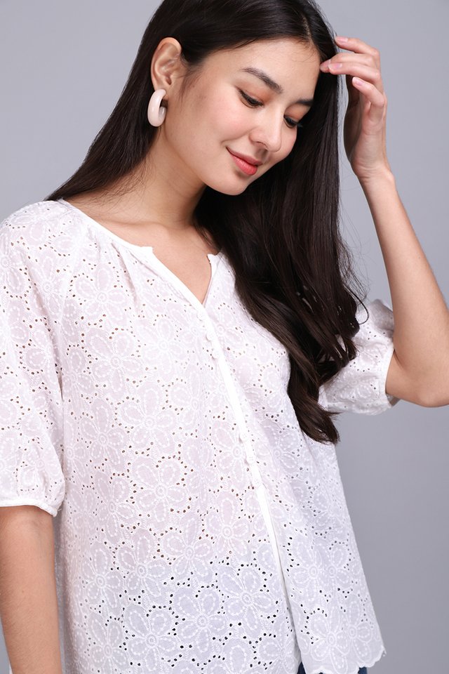 Lighthearted Mood Top In White Eyelet