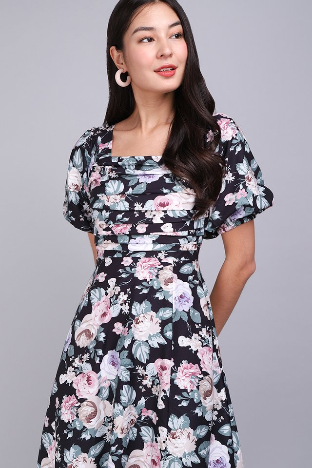 Sing A Song Of Spring Dress In Black Florals
