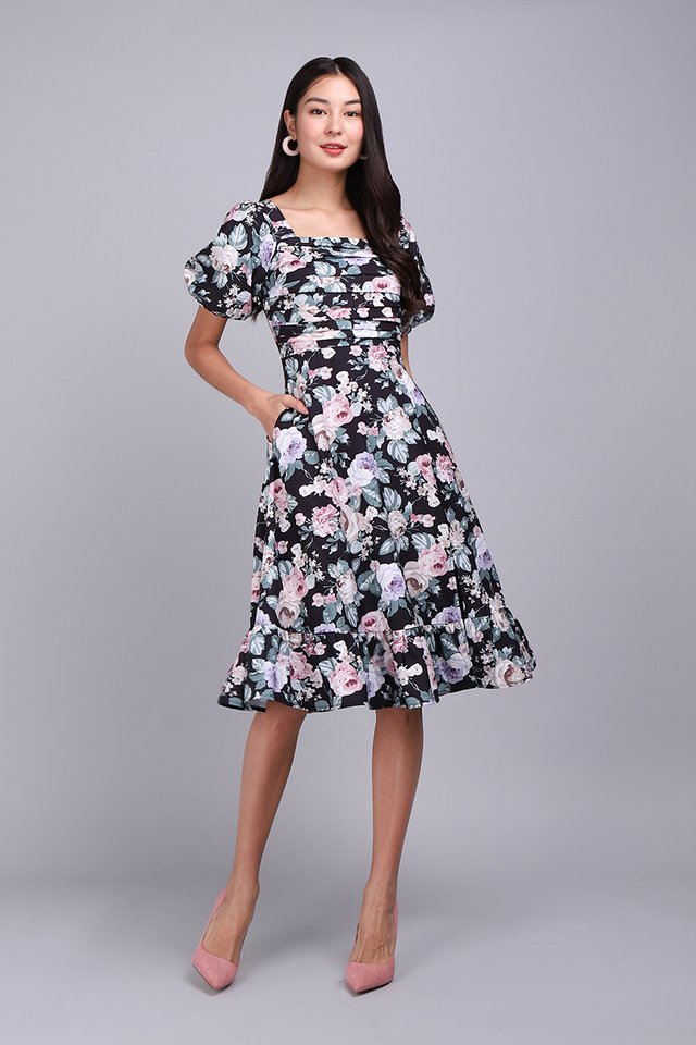 Sing A Song Of Spring Dress In Black Florals