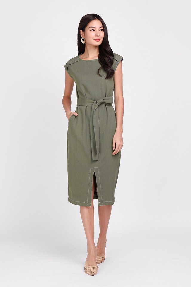Big City Moment Dress In Olive Green