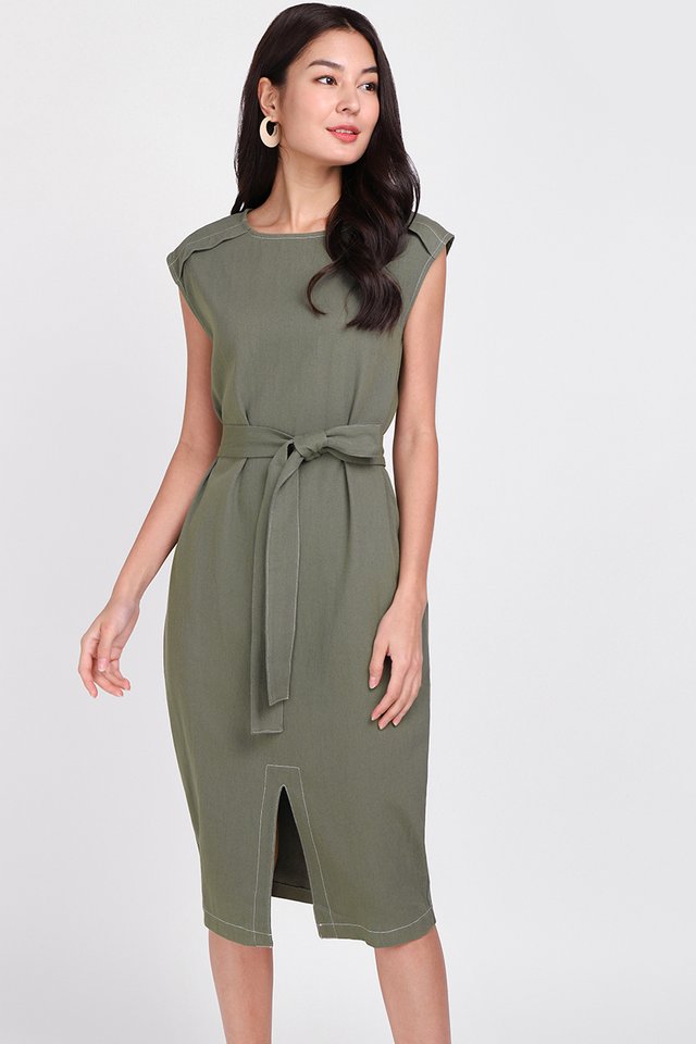 Big City Moment Dress In Olive Green